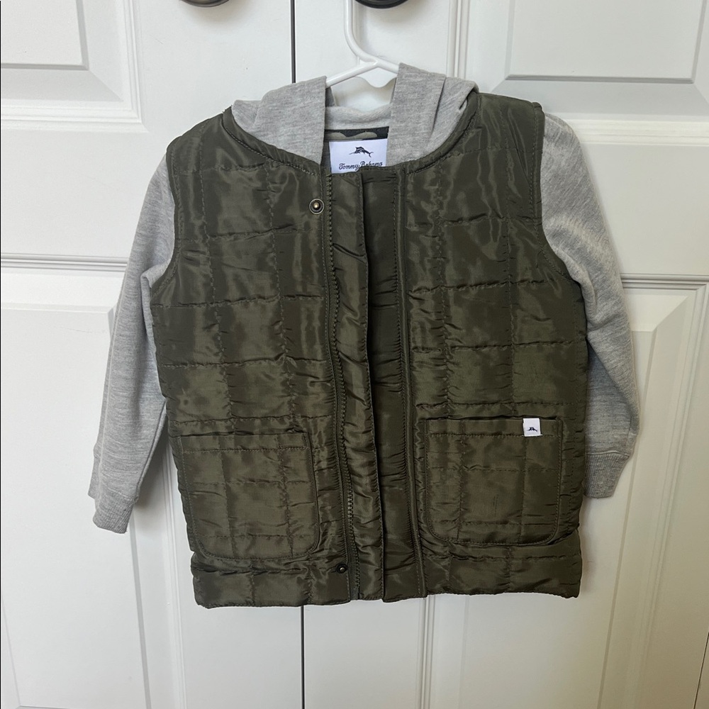 OshKosh B'gosh Olive Puffer Jacket with Gray Sleeves